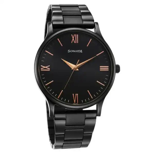 Sonata Aspire Quartz Analog Black Dial Stainless Steel Strap Watch for Men 77105NM09