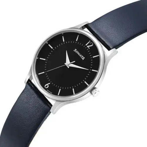 Sonata Aspire Quartz Analog Black Dial Leather Strap Watch for Men 77105SL18