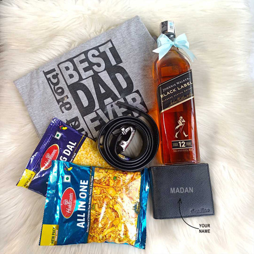 Ultimate Dad Gift Set with T-Shirt, Personalized Wallet & Whisky 750ml JNK-4003