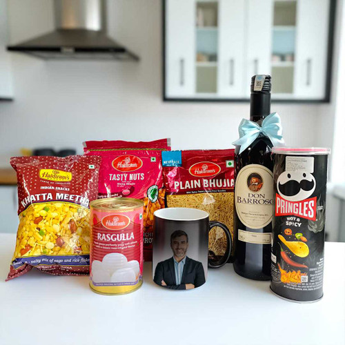 Sweet & Spicy Celebration Gift Hamper with Wine and Snacks NKS-982