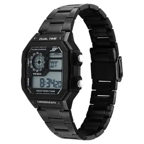 SF Digital Dial Black Stainless Steel Strap Watch For Unisex 77134PM02