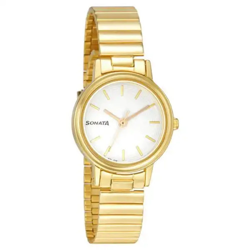 Sonata Essentials White Dial With Stainless Steel Strap Watch For Women 8096YM07
