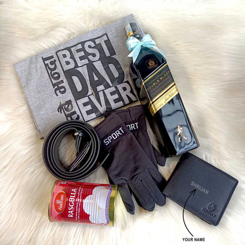 Dad Gift Hamper with Whisky, Wallet & Apparel NKS-986