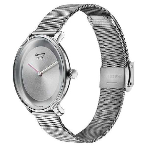 Sonata Sleek Quartz Analog Grey Dial Silver Watch for Women 8191SM01