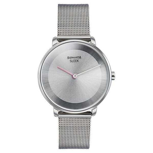 Sonata Sleek Quartz Analog Grey Dial Silver Watch for Women 8191SM01