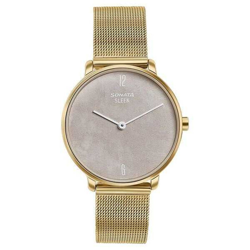 Sonata Sleek Gold-Toned Mesh Bracelet Watch For Women 8191YM01