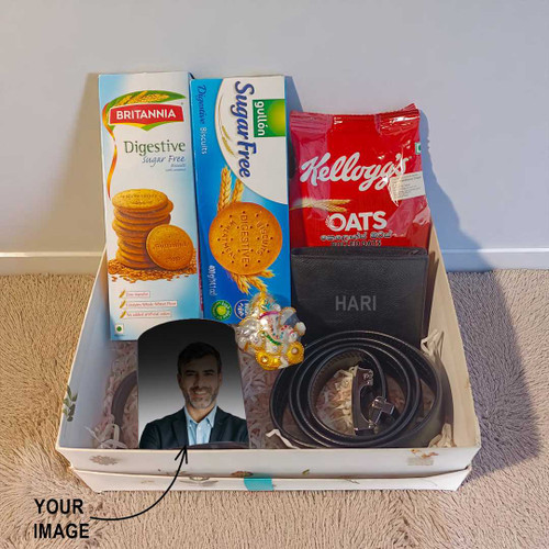 Personalized Men's Gift Hamper with Healthy Snacks & Ganesh Idol NKS-989