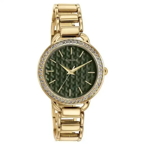 Sonata Wedding Bling Quartz Analog Green Dial Watch for Women 87052WM03