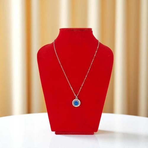 Silver Round Pendant with Blue Stone JL-52