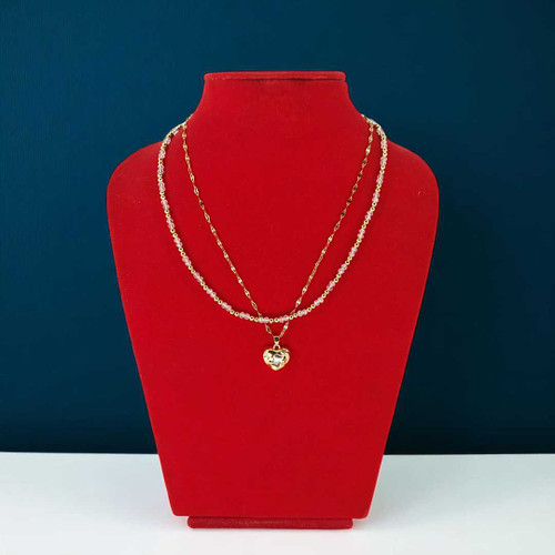 Dual-Layer Heart Pendant with White Stone & Beads JL-49