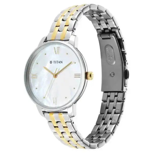Titan Purple Style Up Quartz Analog Mother Of Pearl Dial Stainless Steel Strap Watch For Women 95238BM01