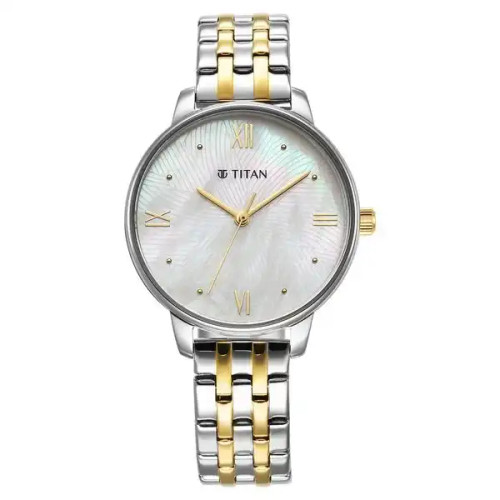 Titan Purple Style Up Quartz Analog Mother Of Pearl Dial Stainless Steel Strap Watch For Women 95238BM01