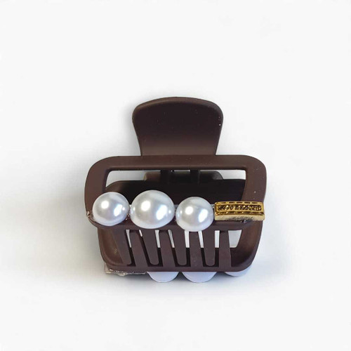 Brown Hair Clip with Elegant Pearl Design HC-260