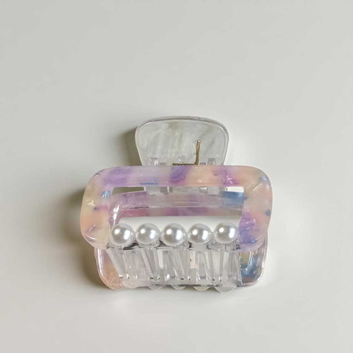 Purple and Pink Printed Hair Clip with Half Pearl Design HC-252