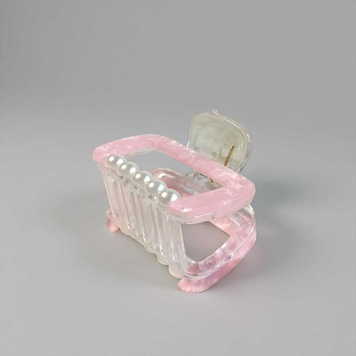 Light Pink Printed Hair Clip with Pearl Accent HC-254