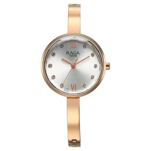 Titan Raga Showstopper Quartz Analog Silver Dial Rose Gold Metal Strap Watch For Women 95271WM02 Titan Raga Showstopper Quartz Analog Silver Dial Rose Gold Metal Strap Watch For Women 95271WM02