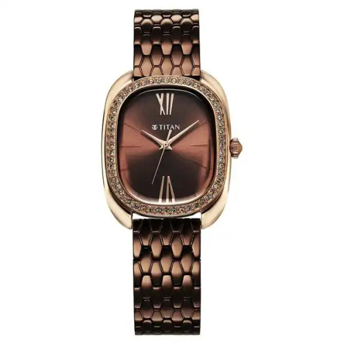 Titan Glamour Quartz Analog Brown Dial Brown Strap Watch For Women 95317KM01