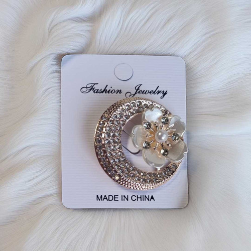 Moon Shape Saree Pin with Flower Design and Stone Embellishment STP-79