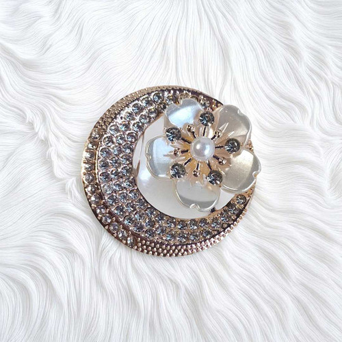 Moon Shape Saree Pin with Flower Design and Stone Embellishment STP-79