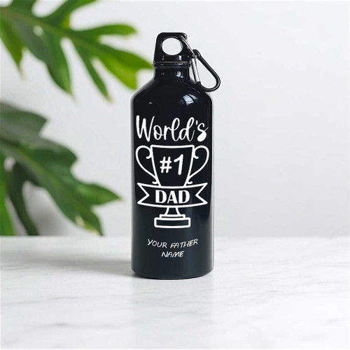 World's #1 Dad Black Aluminium Bottle-600ml with Name Engraved RJ-35