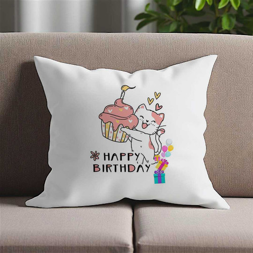 White Cushion with “Happy Birthday” Print RJ-56