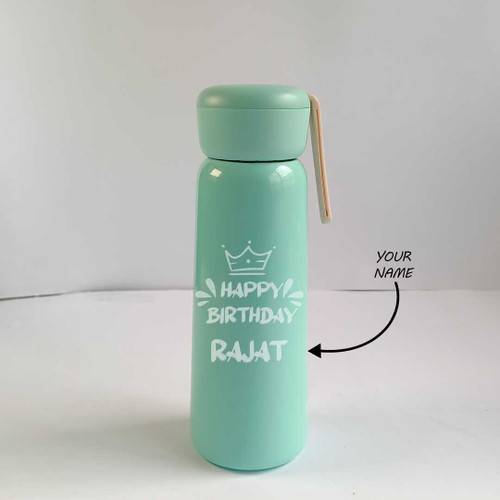 Green Stainless Steel Birthday Bottle with Engraved Name-350ml RJ-39