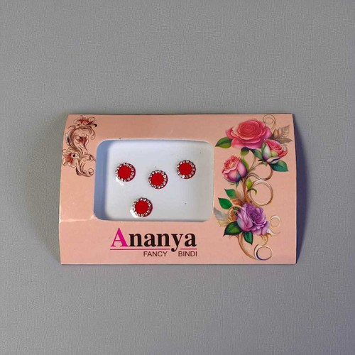 Red Round Bindi With White Stone B-07