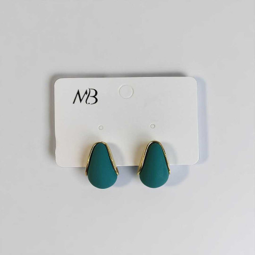 Dark Green Half Hoop Earrings with Golden Border JR-262