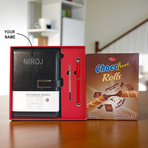 Choco Treat & Personalized Notebook with Metal Pen JNK-4031