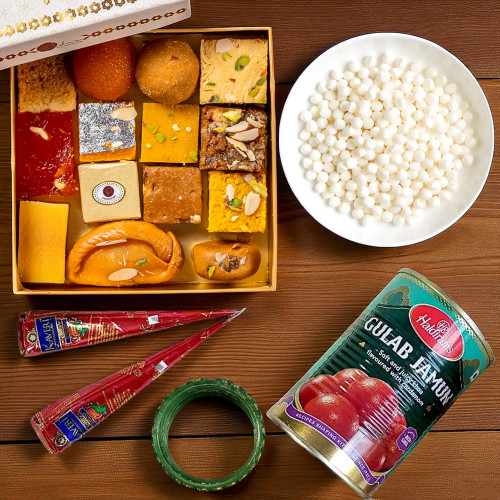 Traditional Shrawan Gift Set With Mix Sweets to Nepal