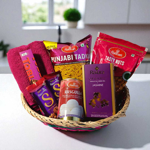 Elegant Gift Basket With Rasgulla, Tea & Gourmet Treats NKS-1026