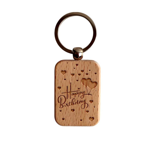 Happy Birthday Engraved on Wooden Keyring RJ-155