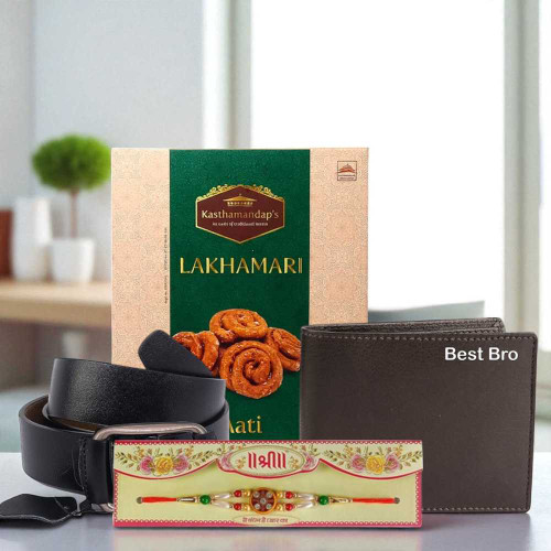 Raksha Bandhan Gift Set for Beloved Brother With Rakhi, Wallet & Belt SK-507
