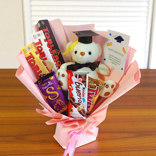 Congrats Graduate Bouquet with Teddy and Chocolates JNK-4118