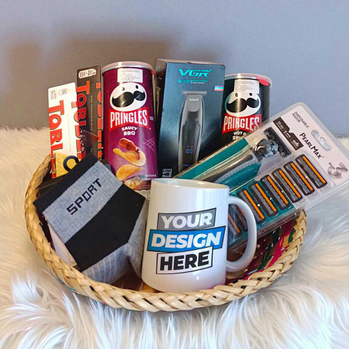 Men's Grooming Gift Basket, Snacks & Personalized Mug JNK-4148