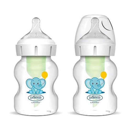 Dr Brown's 5 oz/150 mL PP Wide-Neck Anti-Colic Options+ Baby Bottle, Elephant, 2-Pack WB52015-ESX