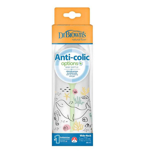 Dr.Brown's 9 oz/270 mL Options+ Wide-Neck Designer Bottle, Ocean Whale Design, 1-Pack WB91009- INTLX