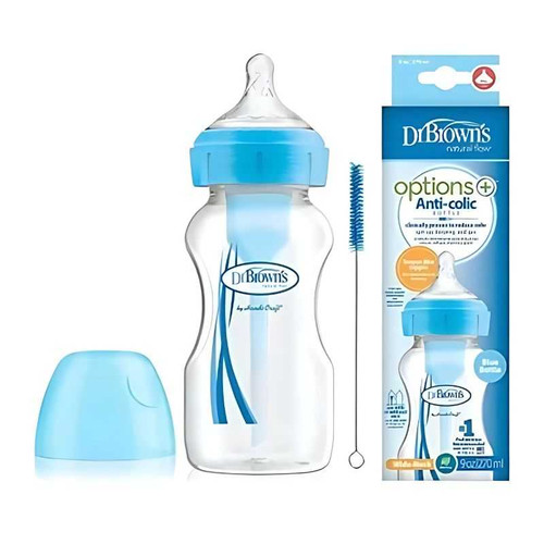 Dr.Brown's 9 Oz/270 Ml for 0m+ Options+ Wide-Neck Bottle Pp - Blue 1-Pack WB91602-ESX