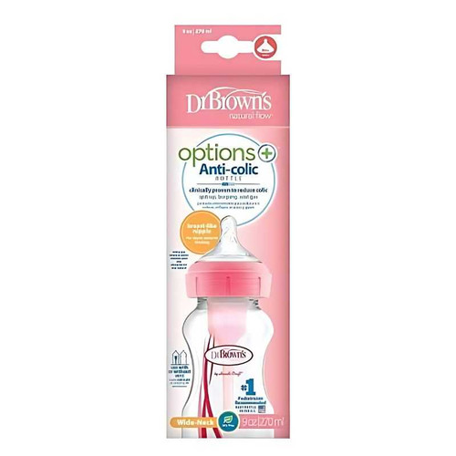 Dr.Brown's 9 Oz/270 Ml Options+ Wide-Neck Bottle Pp Pink 1-Pack WB91601-ESX