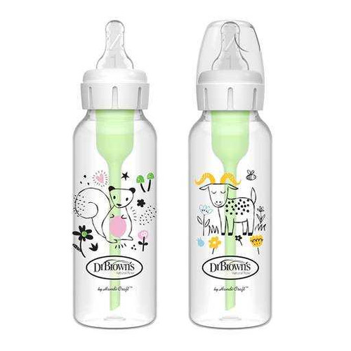 Dr.Brown's 8oz/250mL Narrow Anti-colic Options+ Baby Bottle,Squirrel/Goat, 2-Pack SB82042