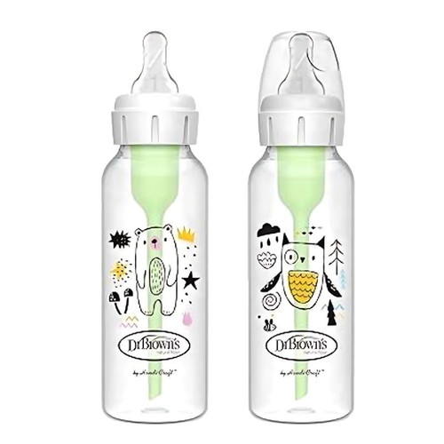 Dr.Brown's 8oz/250mL Narrow Anti-colic Options+ Baby Bottle, Bear/Owl, 2-Pack