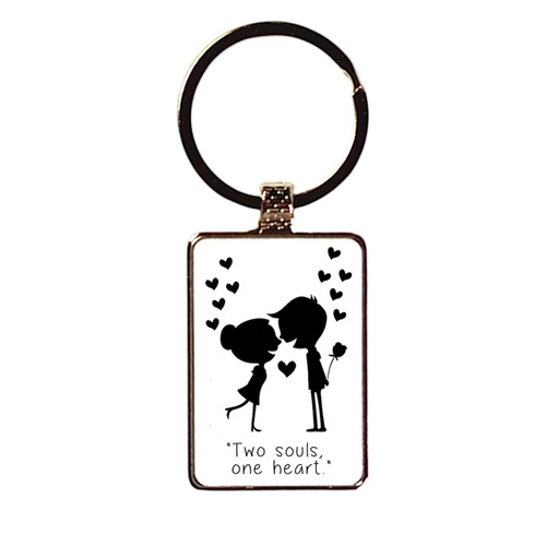 Elegant “Two Souls One Heart” Engraved Keychain RJ-273