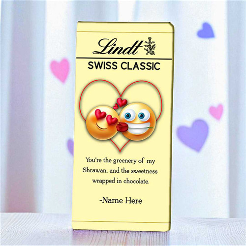Customized Lindt Chocolate with Almonds & Hazelnuts – Shrawan Festive Name Wrapper RJ-258