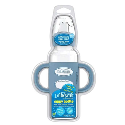 Dr.Brown's 8 oz/250 mL Narrow Sippy Spout Bottle w/ Silicone Handles, Lt Blue, 1-Pack SB81071-P3