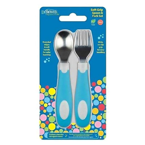 Dr.Brown's Soft Grip Spoon & Fork Set, Blue and White