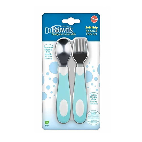 Dr.Brown's Soft Grip Spoon & Fork Set, Teal TF027