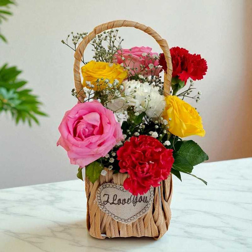 Mixed Roses & Carnations Gift Basket NKS-1137