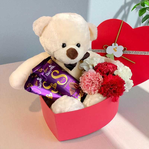 Teddy, Chocolates & Flowers Gift Box JNK-4203