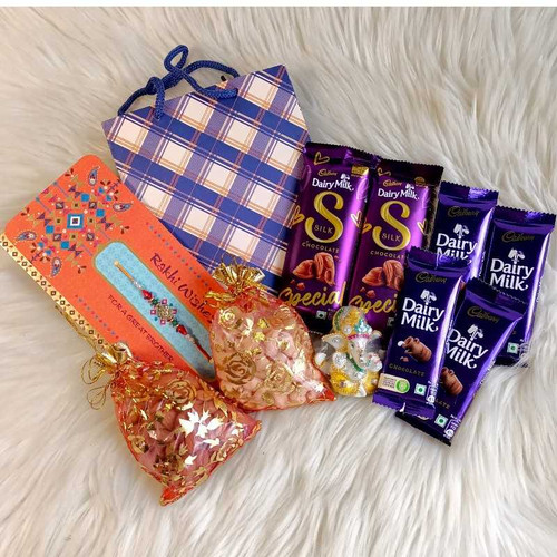 Blessings & Treats Rakhi Gift for Brother with Ganesh Statue, Chocolates & Dry Nuts JNK-4216