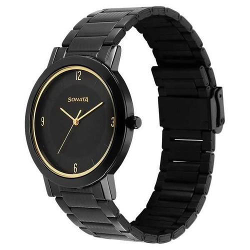 Sonata Utsav Quartz Analog Black Dial Stainless Steel Strap Watch for Men 77108NM02